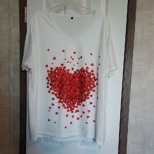 Heart Print White and Red Women's Short Sleeve Tee